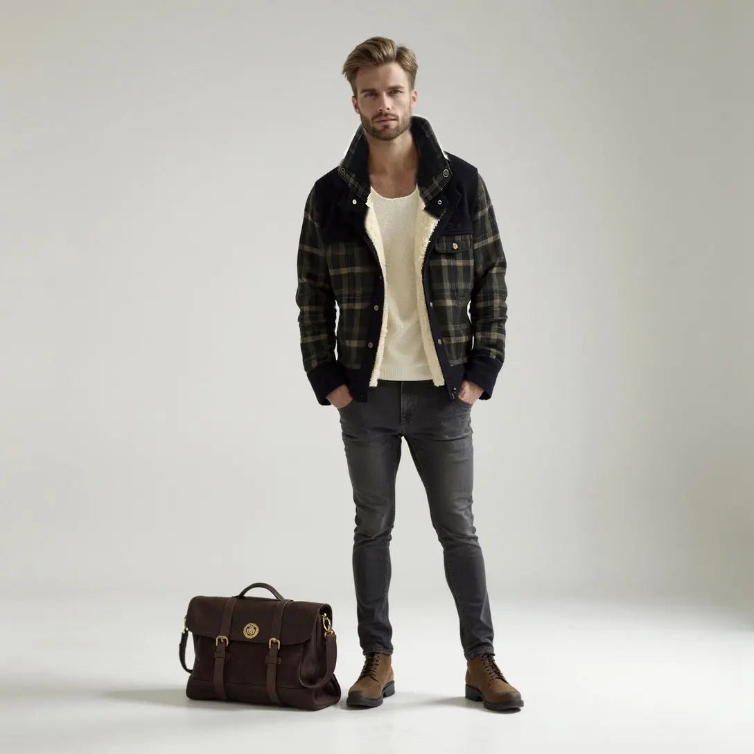 Plaid jacket with fleece lining