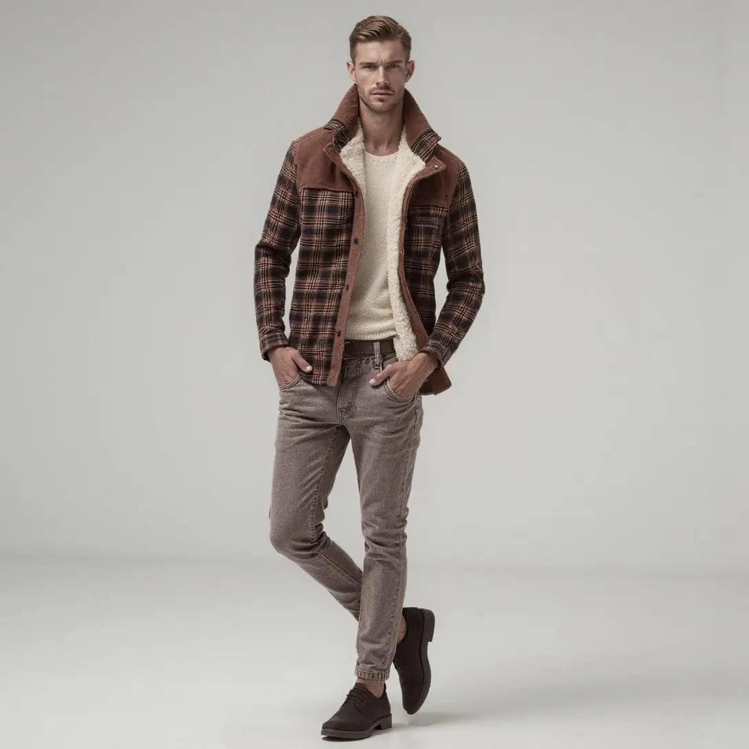 Plaid jacket with fleece lining