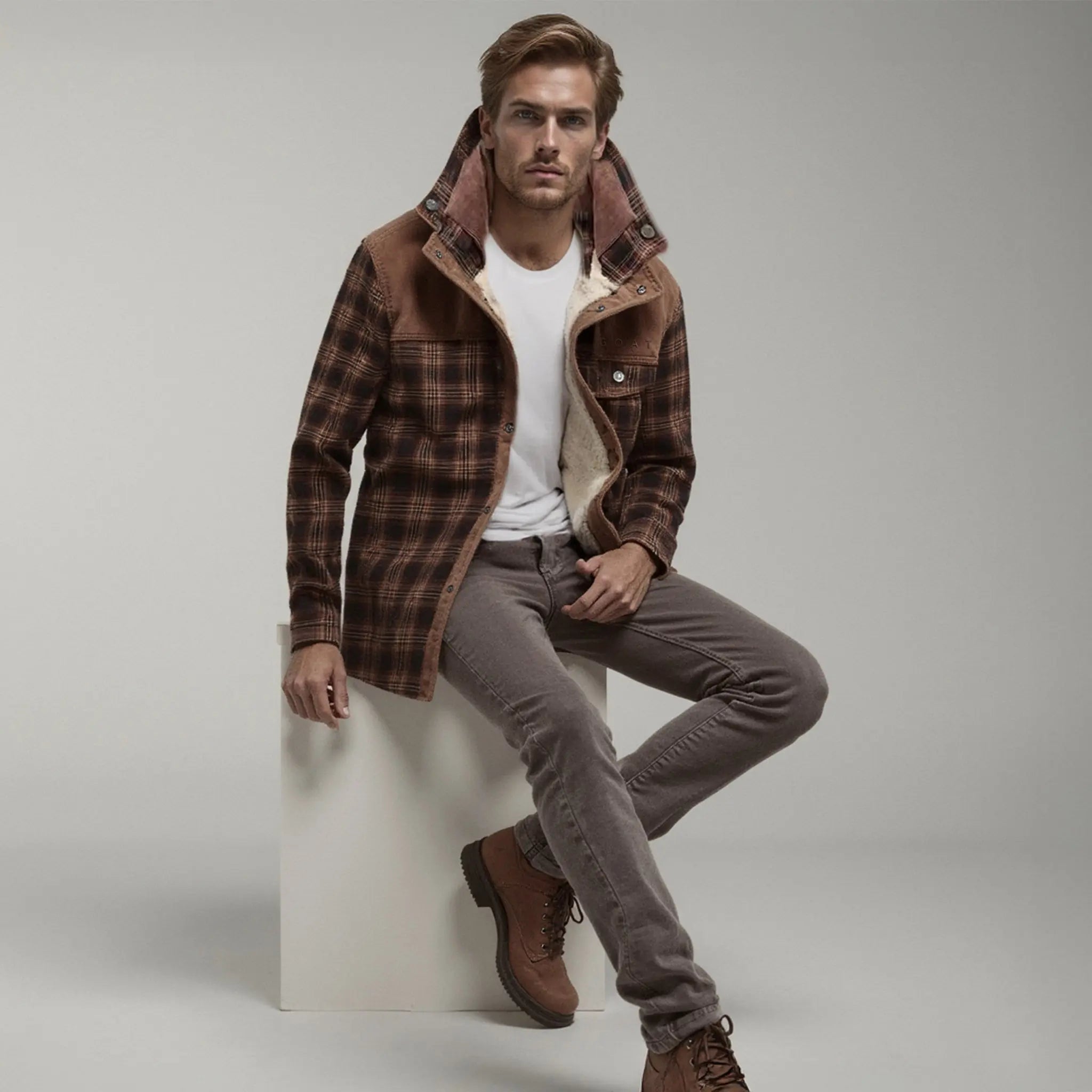 Plaid jacket with fleece lining