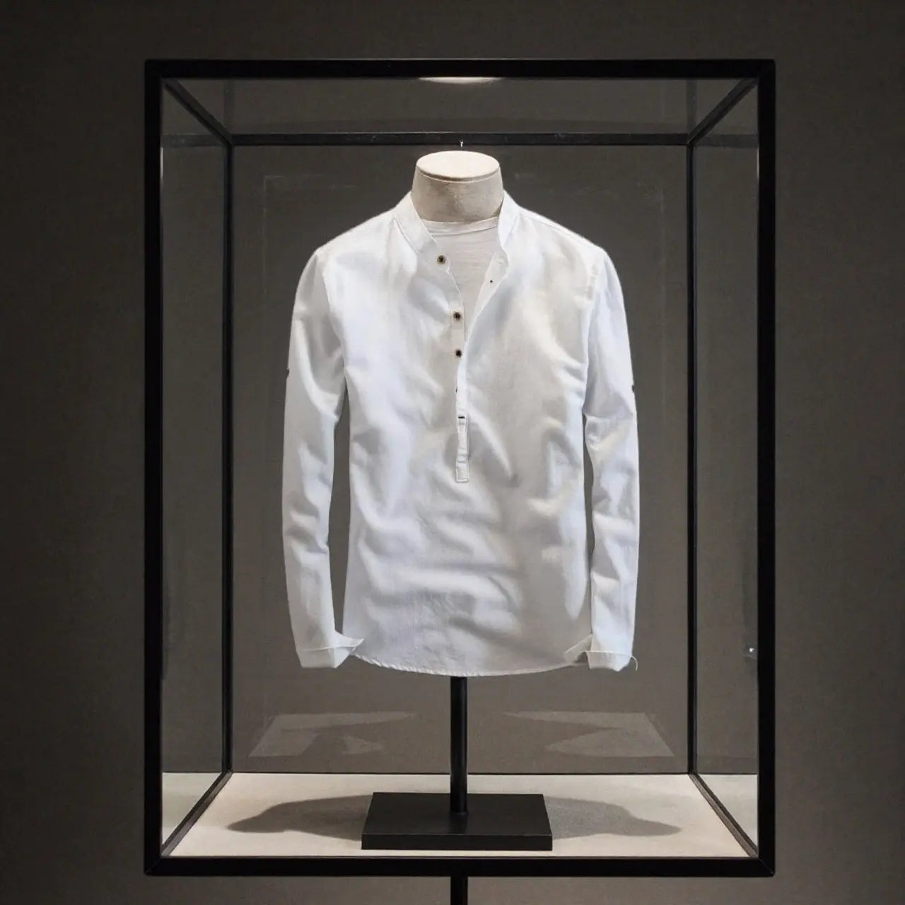 Camisa de lino Manga Larga cuello mao